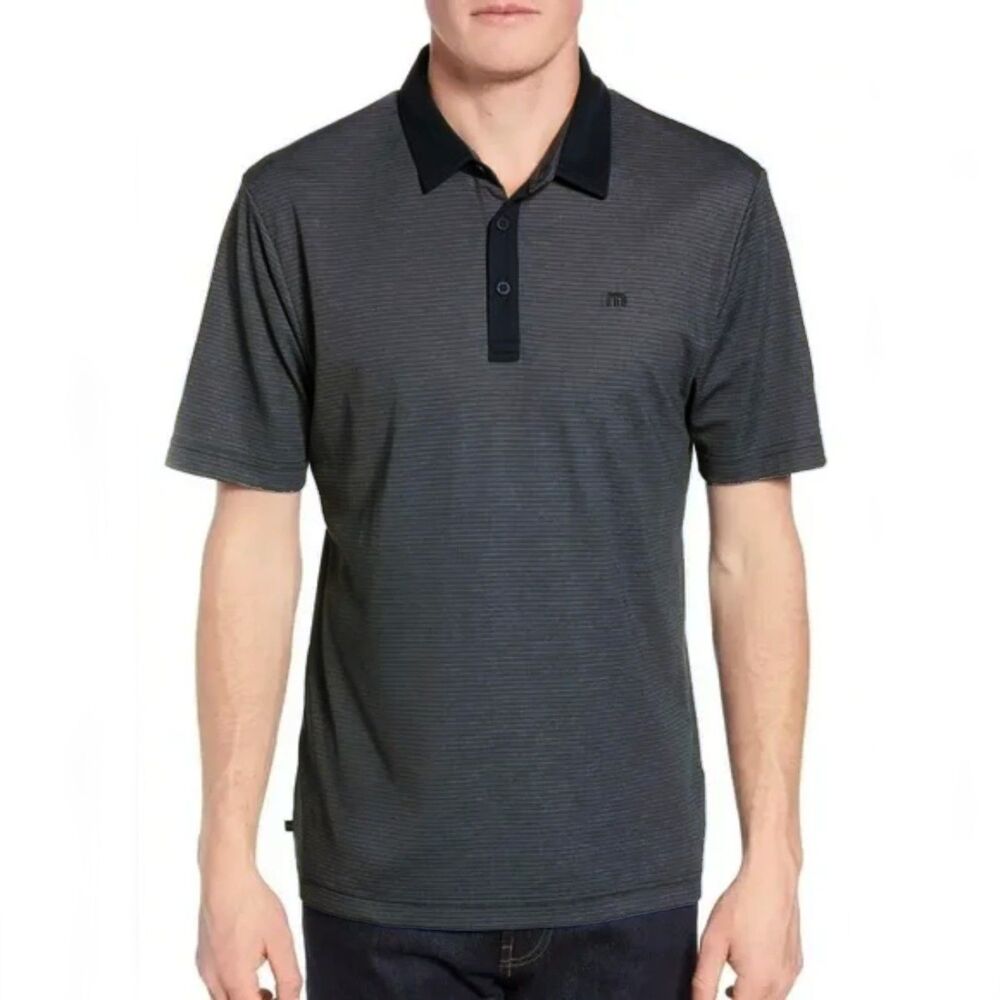Travis Mathew Mens Polo 2XL Gray Striped Stretch Pima Cotton Pique Golf Faris